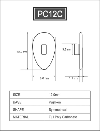 Polycarbonate Pad for Glasses 12 mm A-Shape click in